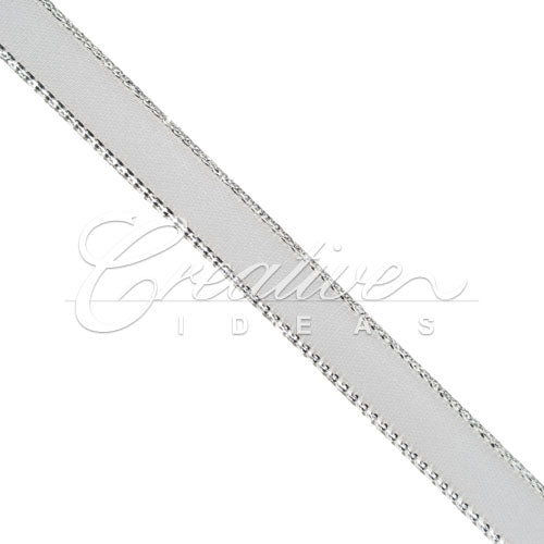 3/8" Satin With Silver Edge Ribbon - 50 Yards (Silver)