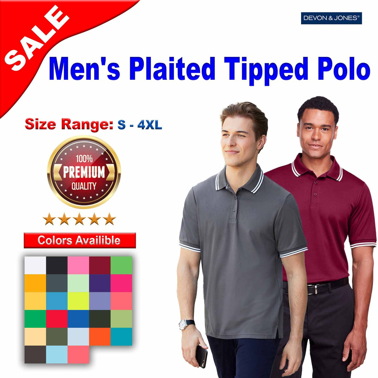 Devon & Jones® Men's Plaited Tipped Polo