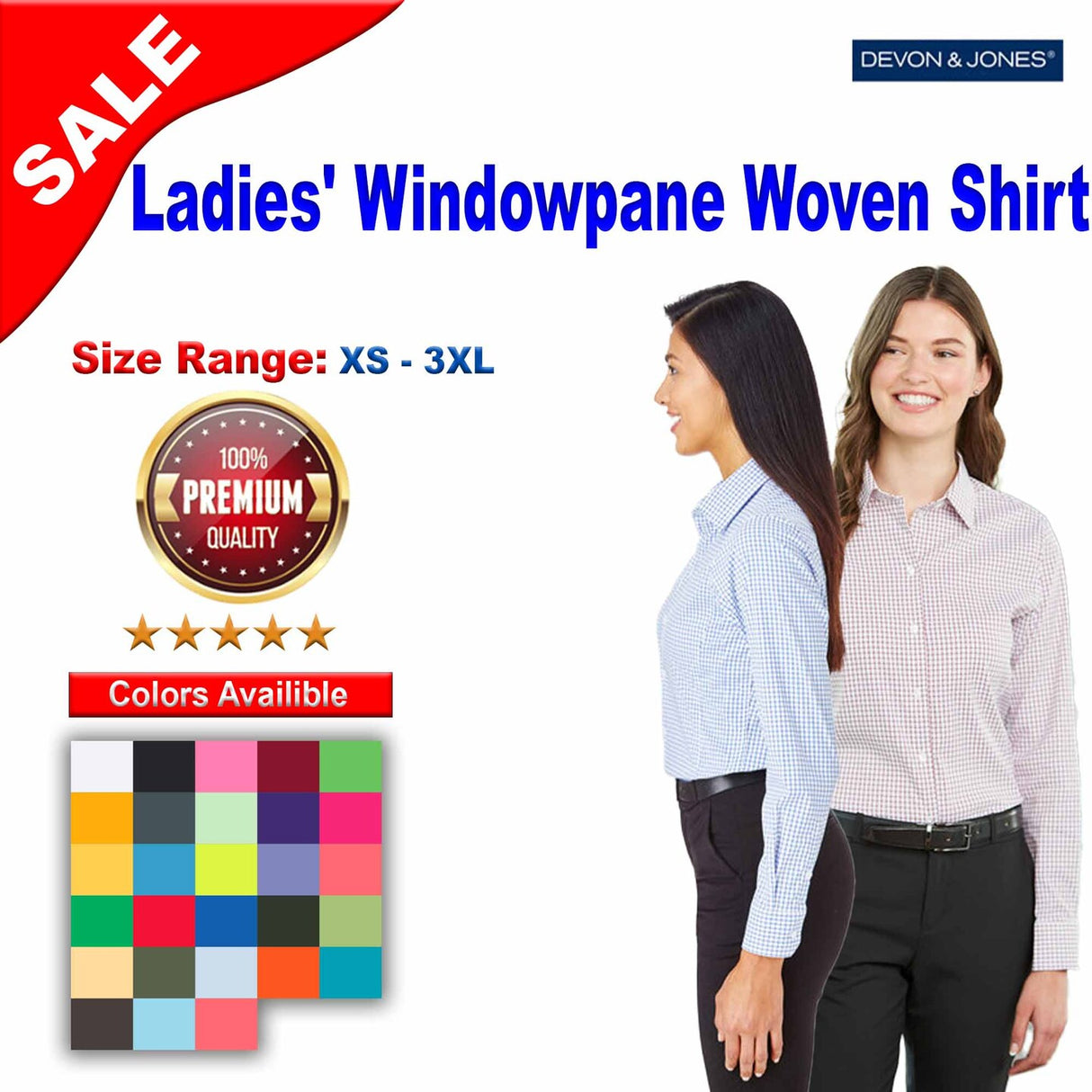 Devon & Jones® CrownLux Performance Ladies Micro Windowpane Woven Shirt
