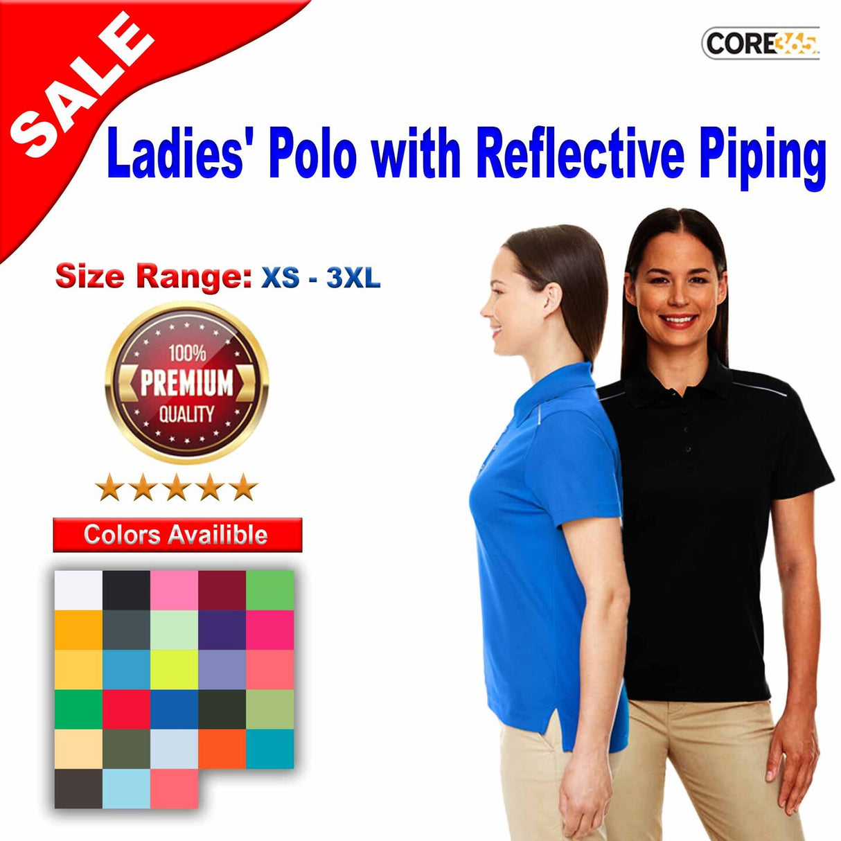 CORE® Ladies Radiant Performance Piqué Polo with Reflective Piping