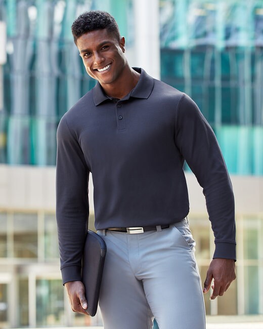 Devon & Jones® CrownLux Performance Men's Plaited Long Sleeve Polo