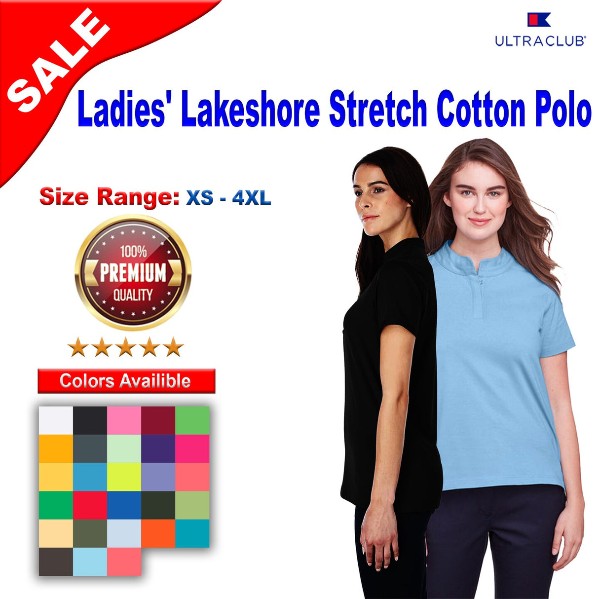 UltraClub® Ladies Lakeshore Stretch Cotton Performance Polo