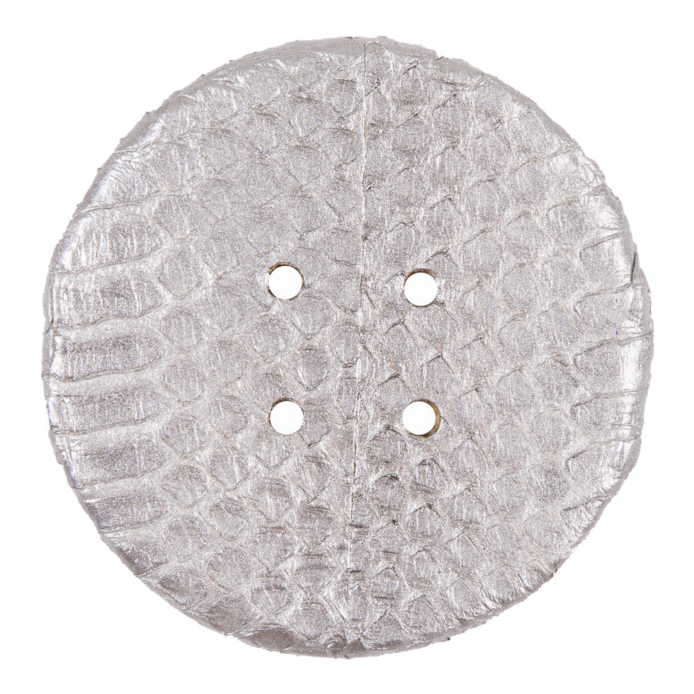 Silver Metallic Snakeskin Covered 4-Hole Button - 96L/61mm