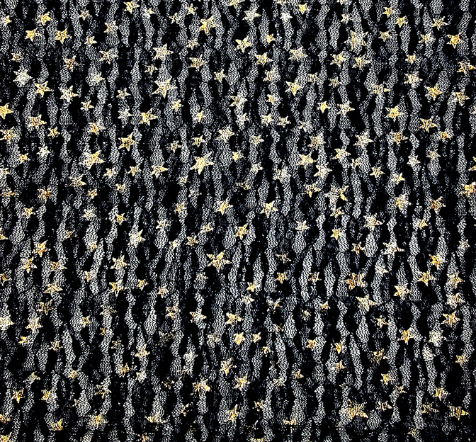 Lace With Foil Gold Stars 101812-500 Black Polyester Spandex Lace Fabric - Black, Foil Gold Stars, 50/52" Width (1 Yard)