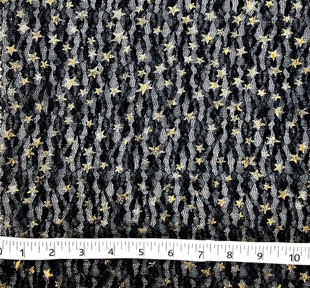 1 Yard Black Lace Fabric with Gold Foil Stars, 50/52" Width | Elegant Apparel & Decor Textile