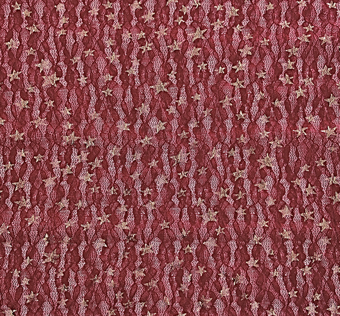 Lace With Foil Gold Stars 101812-500 Polyester Spandex Fabric - DK Wine, Gold Stars, 50/52" Width (1 Yard)