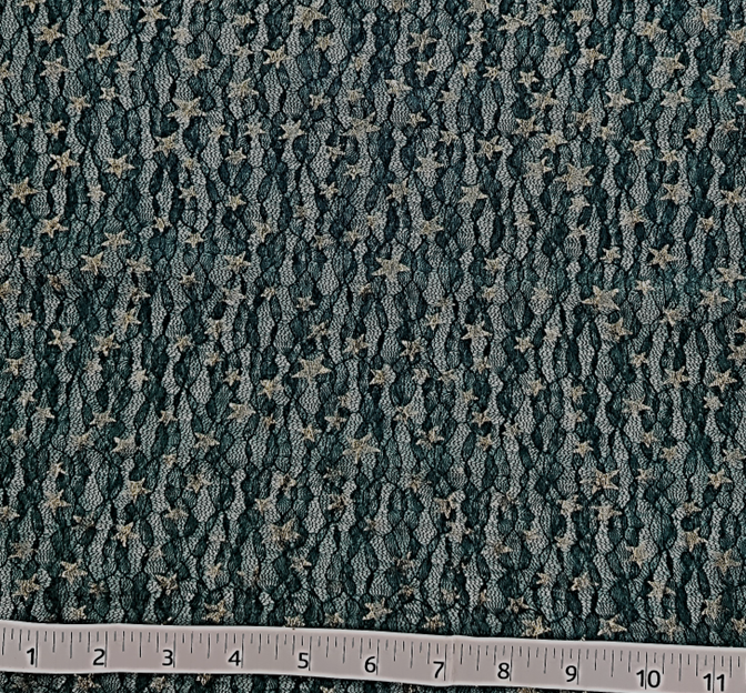Lace With Foil Gold Stars 101812-500 Hunter Polyester Spandex Lace Fabric - Hunter, Gold Stars, 50/52" Width
