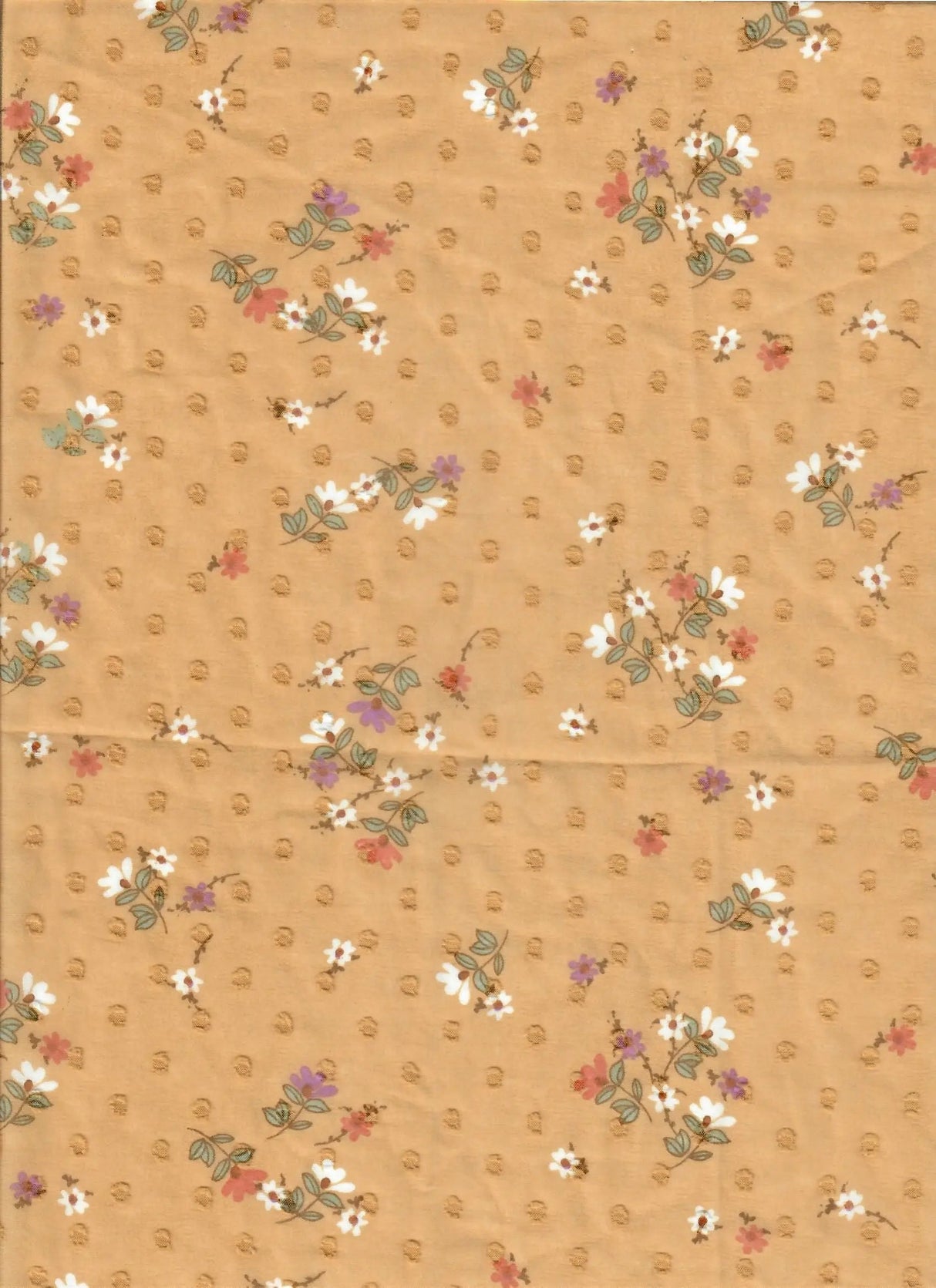 1 Yard Tan Polyester Swiss Dot Chiffon 57/58'' Wide Ditsy Floral Fabric