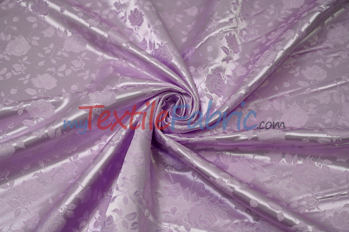 Satin Flower Brocade Polyester Fabric - Tone On Tone Embossed Floral, 58/60" Width (1 Yard)