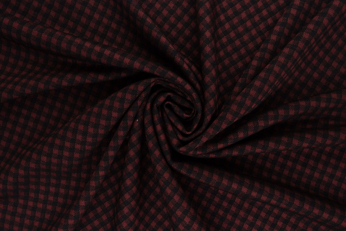 Double Knit Plaid Stretch Fabric Burgundy Black