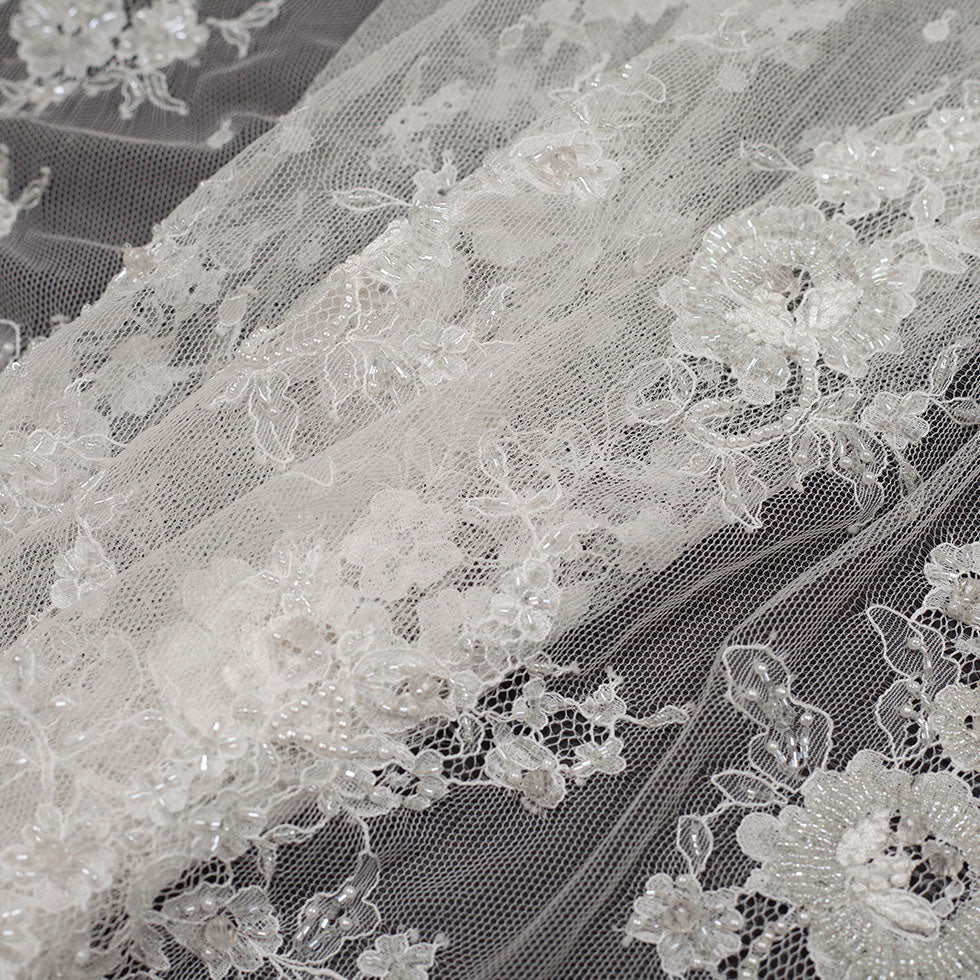 Whisper White Floral Beaded Lace