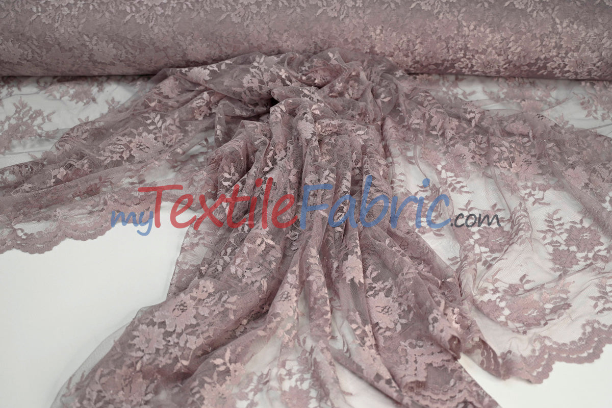 Chantilly Lace Polyester Fabric - Floral Embroidery, Sheer Mesh, 52" Width (1 Yard)