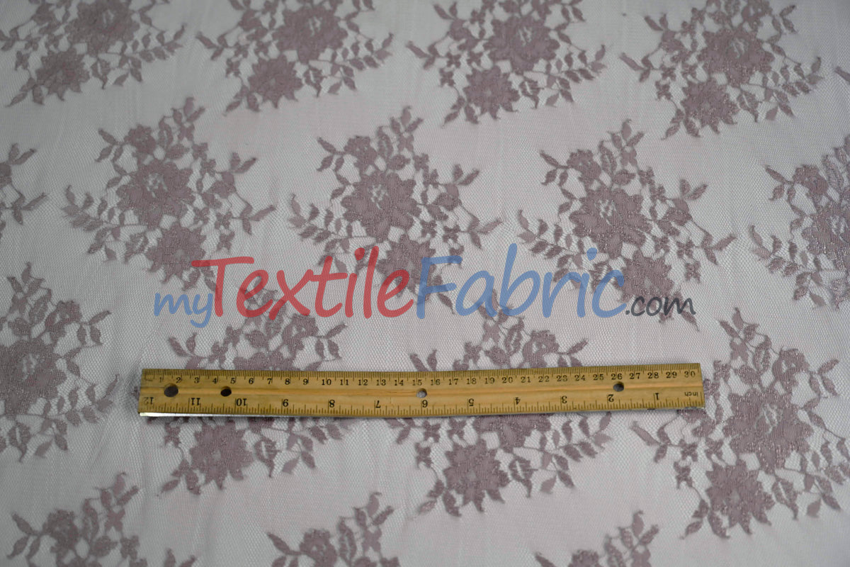 Chantilly Lace Polyester Fabric - Floral Embroidery, Sheer Mesh, 52" Width (1 Yard)