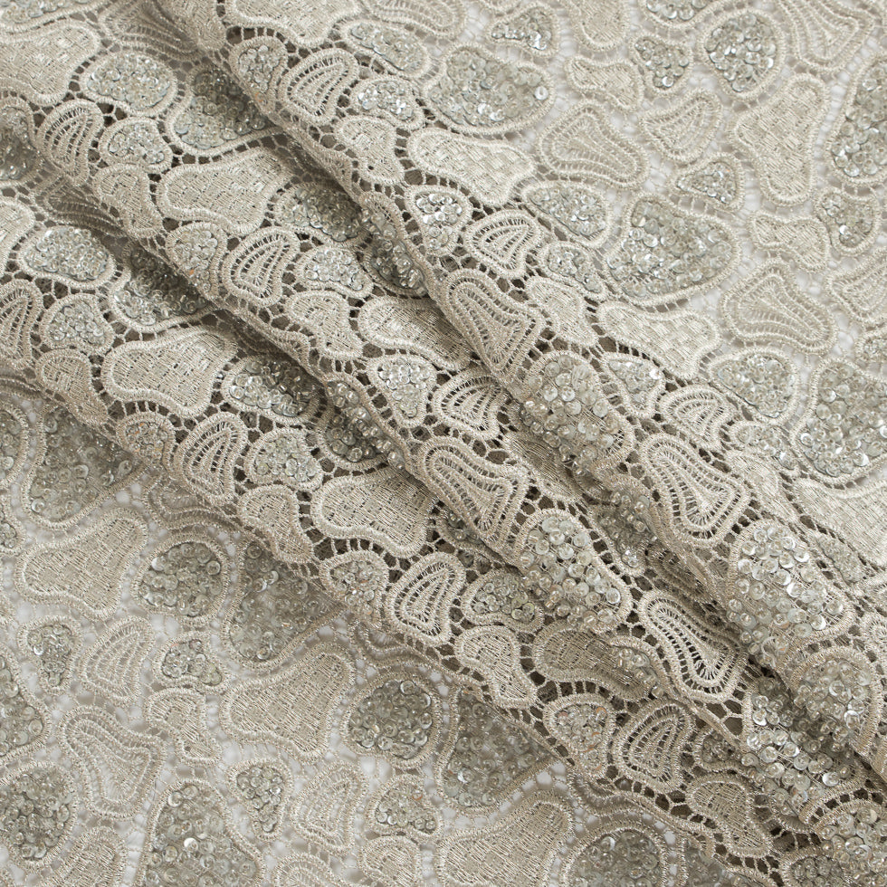 Fancy Beaded Guipure Lace - Silver