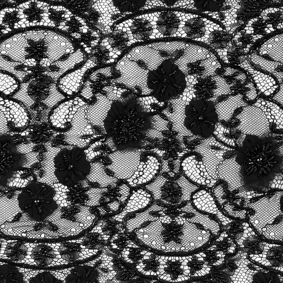 Black Beaded Lace with Eyelash Edge - 10"