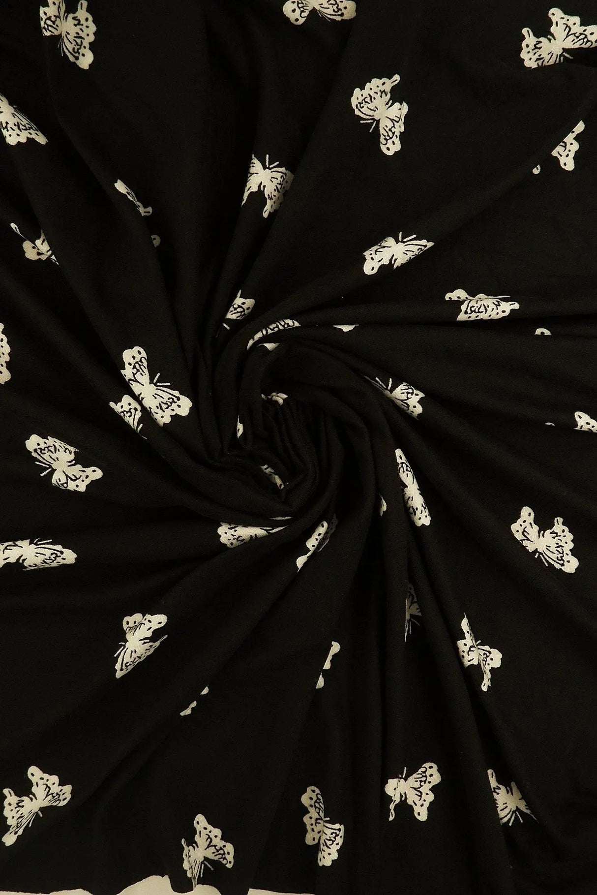 1 Yard Black Butterfly Print Brushed DTY Knit Fabric 58/60" Wide