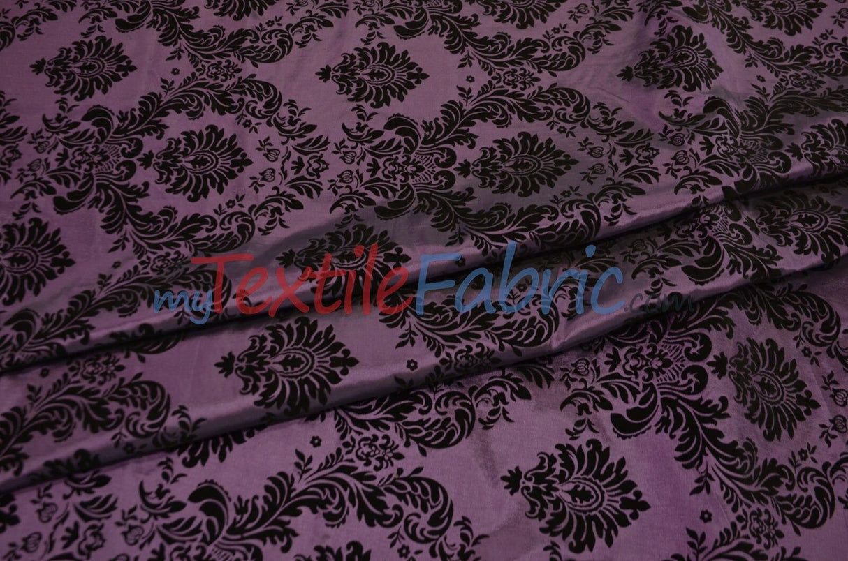 Damask Flocking Taffeta Fabric - Flocking Velvet Damask, 58/60" Width (1 Yard)