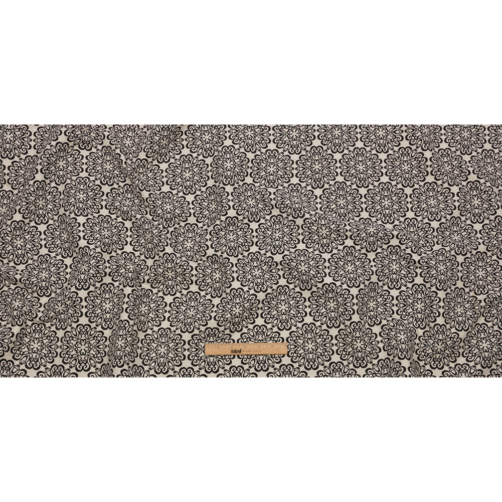 Black and Ivory Medallion Poly-Cotton Jacquard