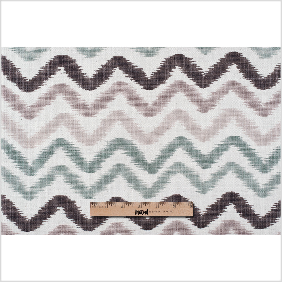 Taupe and Green Zig Zag Ikat Cotton-Blend