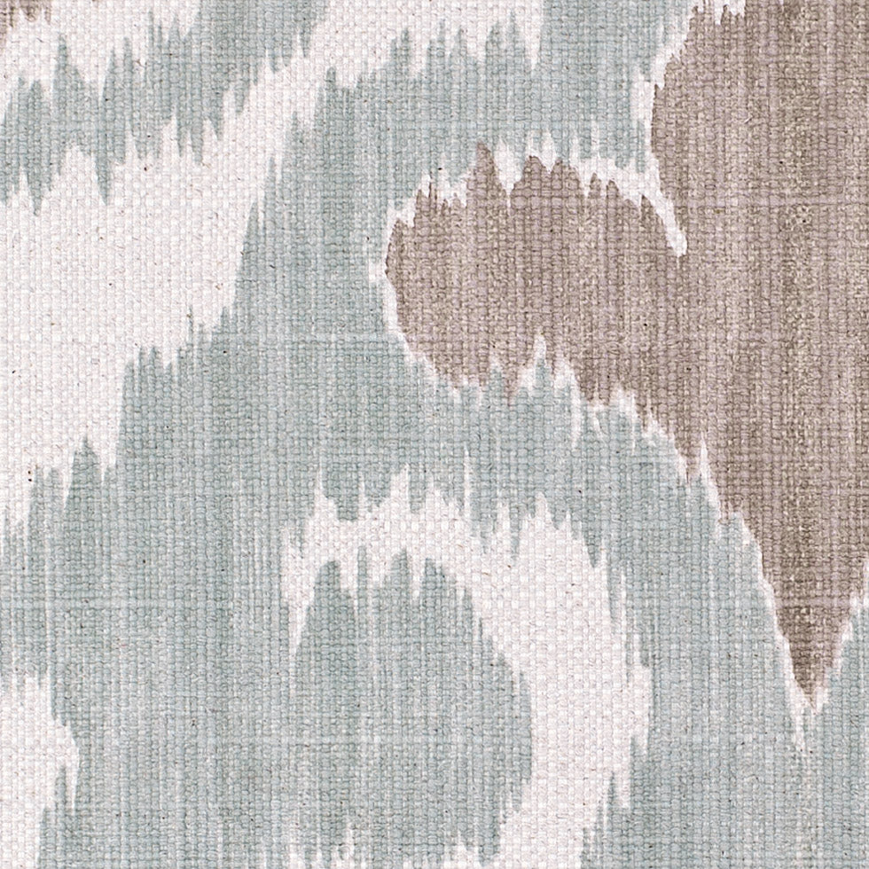 Large Beige and Green Ikat Cotton-Blend Woven