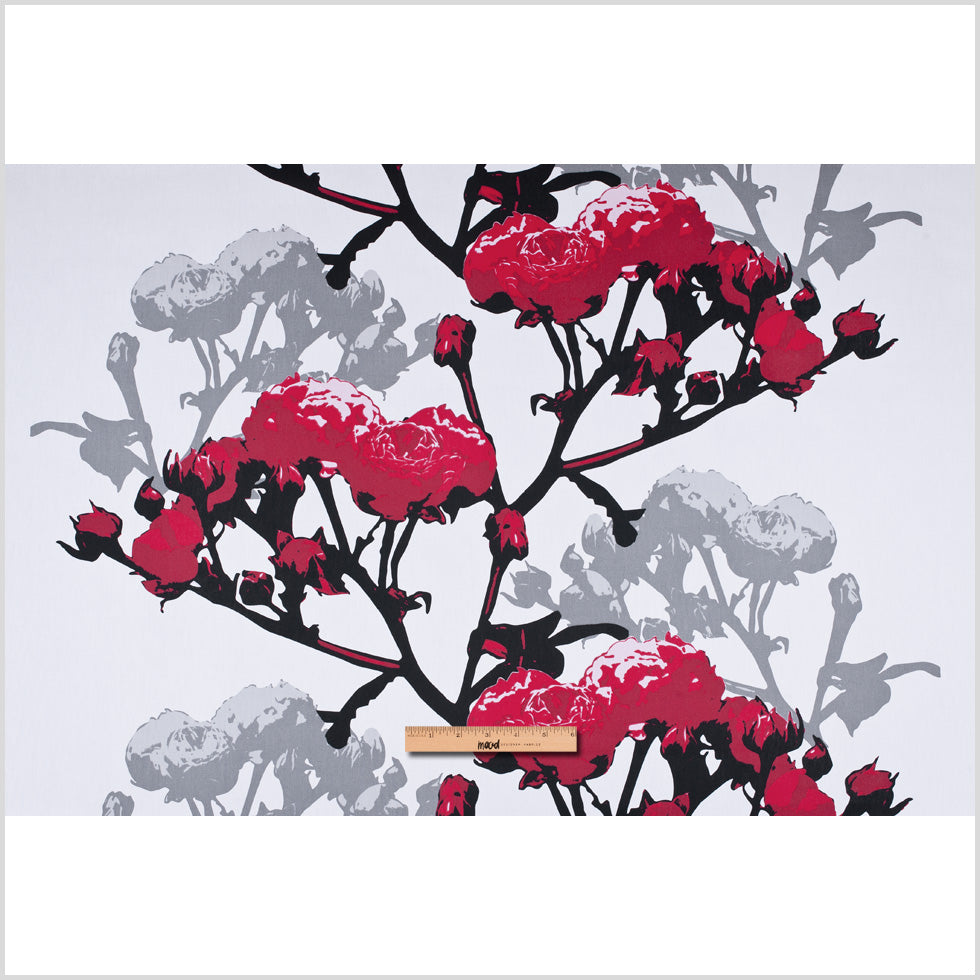 Swedish Giant Roses Red and Gray Cotton