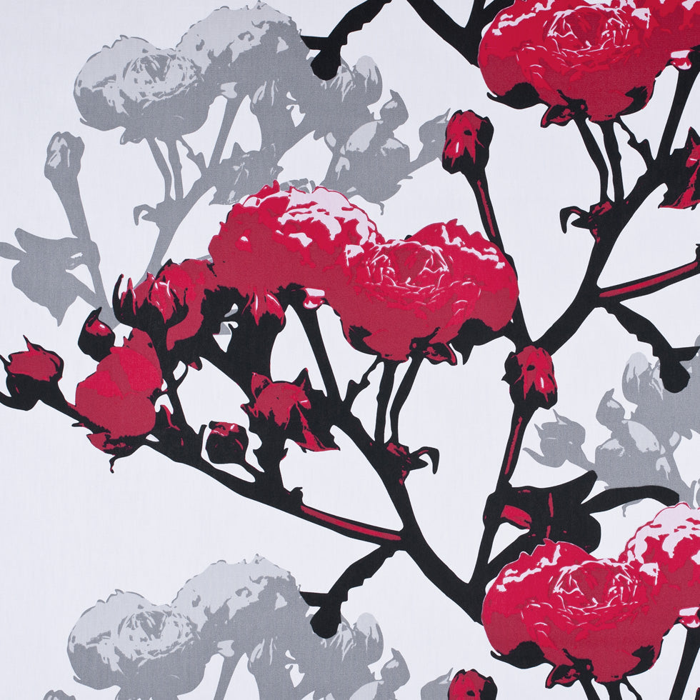 Swedish Giant Roses Red and Gray Cotton
