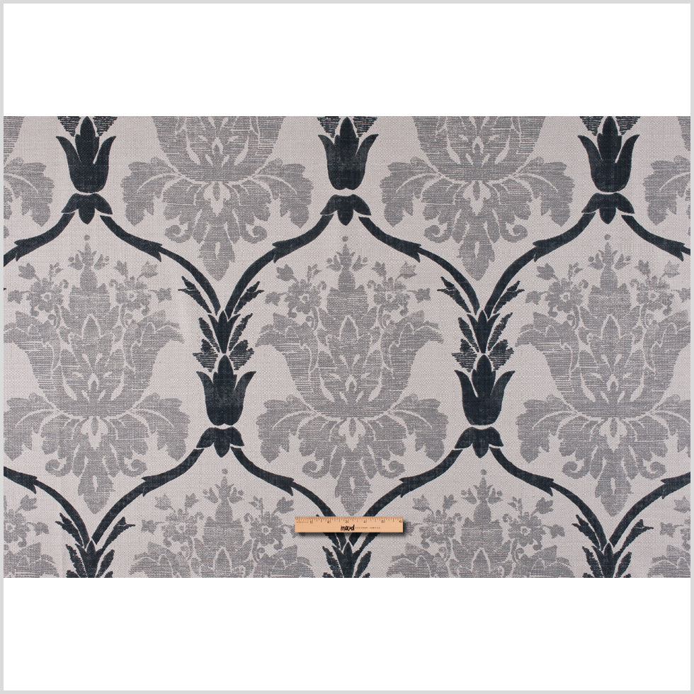 Gray Grand Floral Print Cotton-Blend Woven