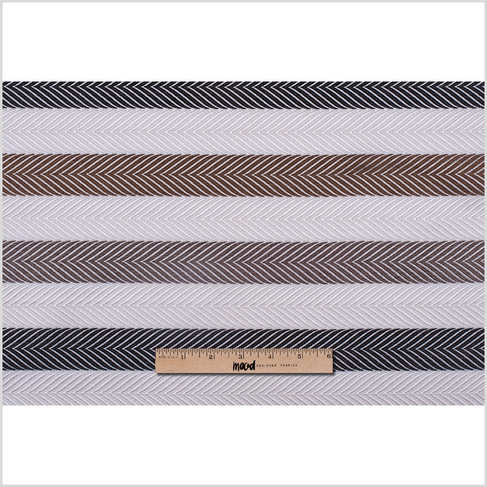 Ivory and Brown Herringbone Stripes Poly Brocade