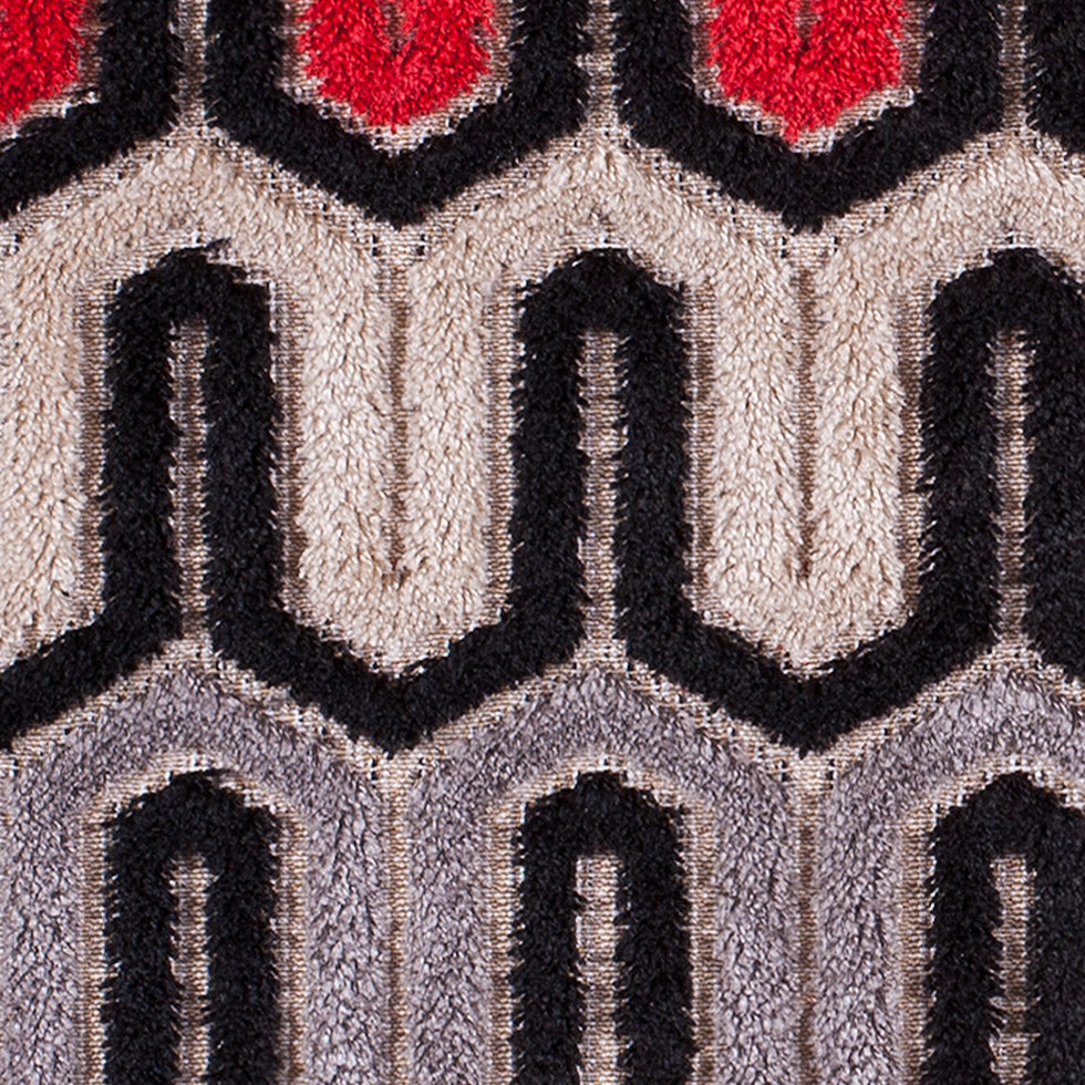 Black, Red and Gray Geometric Velvet Tapestry