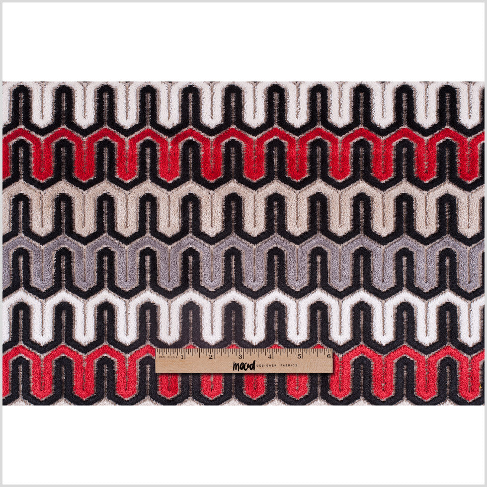 Black, Red and Gray Geometric Velvet Tapestry