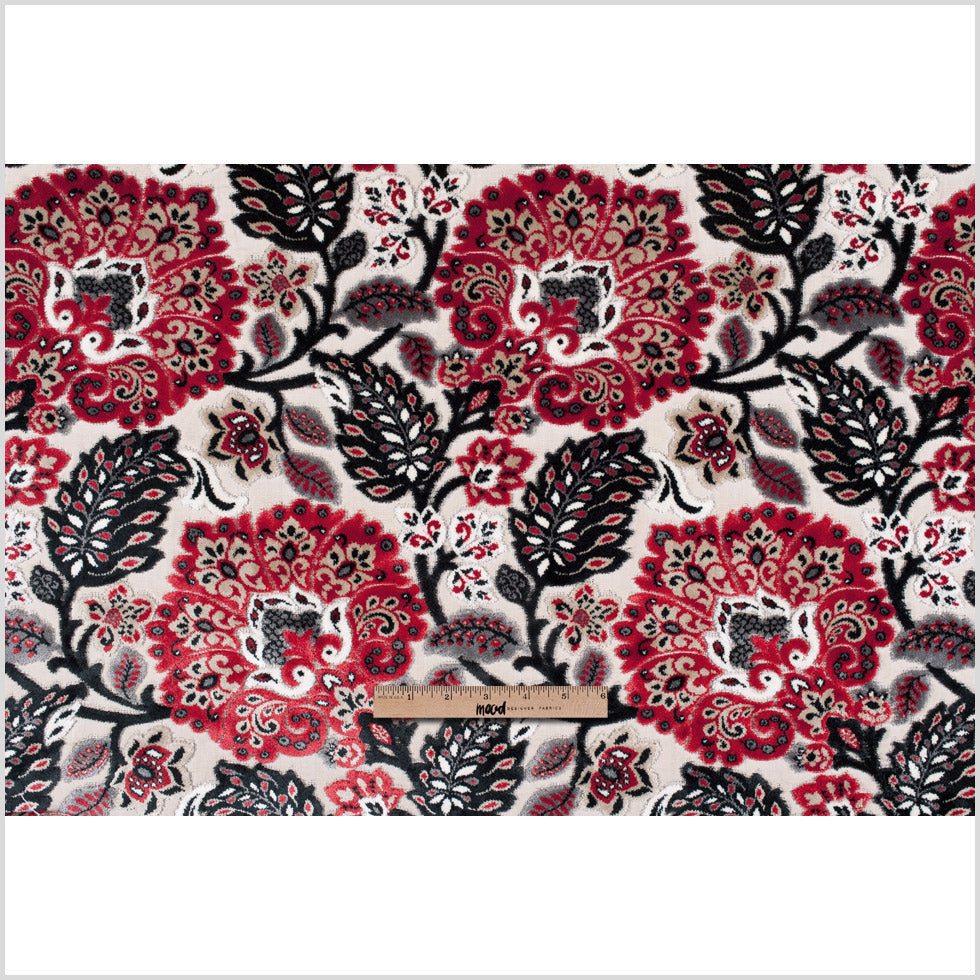 Red & Black Floral Velvet Tapestry