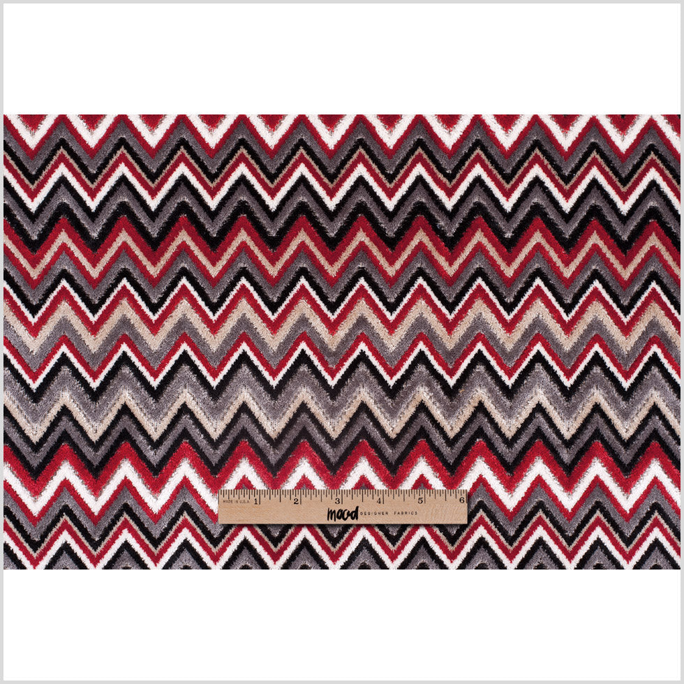 Red & Gray Flamestitch Velvet Tapestry