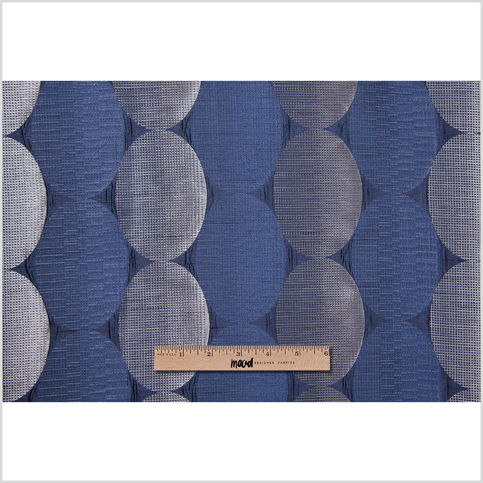 Blue/Silver Rows of Ovals Textured Jacquard