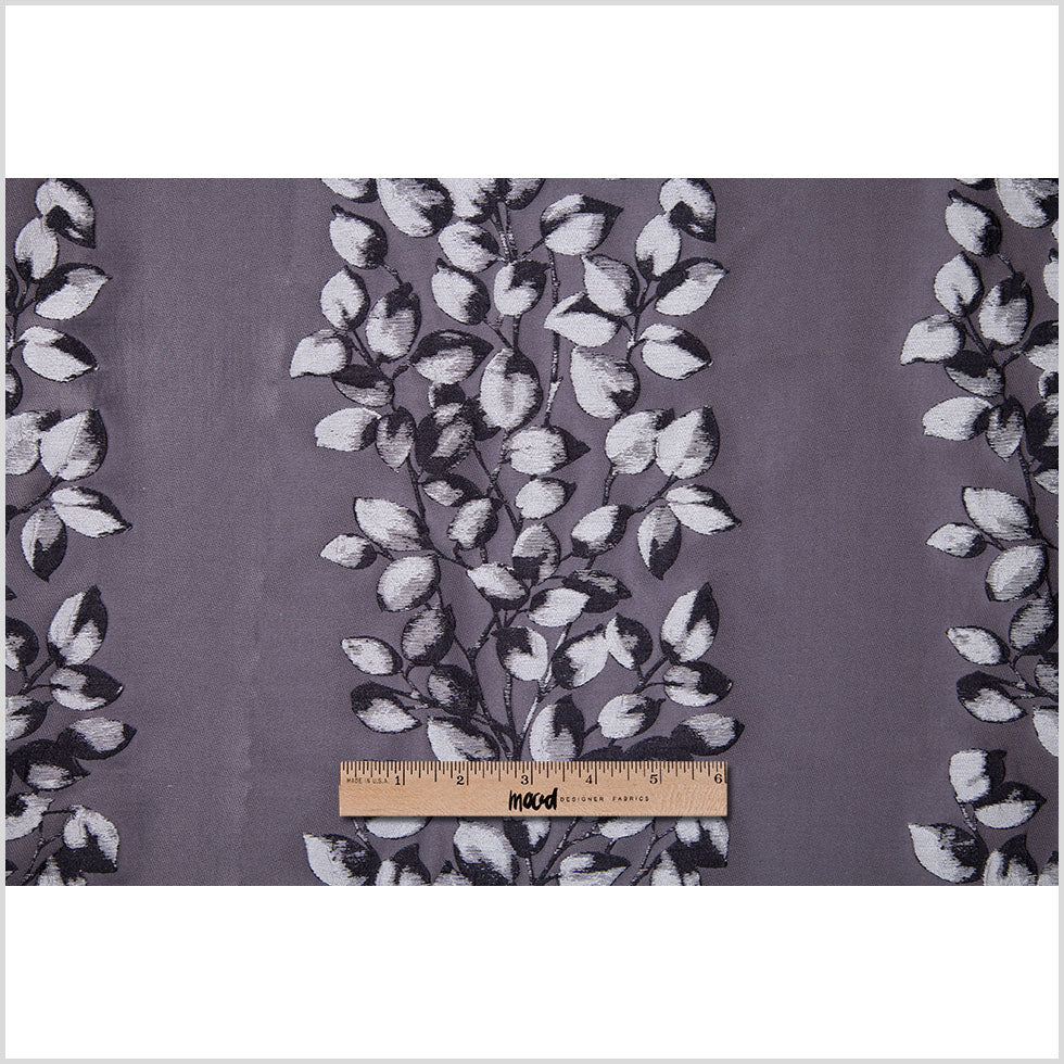 Gray and Black Columns of Leaves Brocade