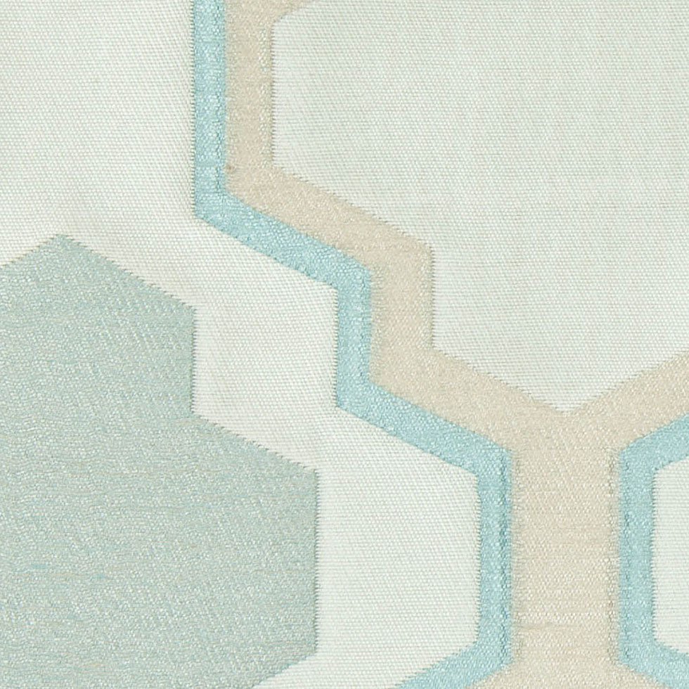 Ivory and Aqua Geometric Lines and Shapes Satiny Brocade