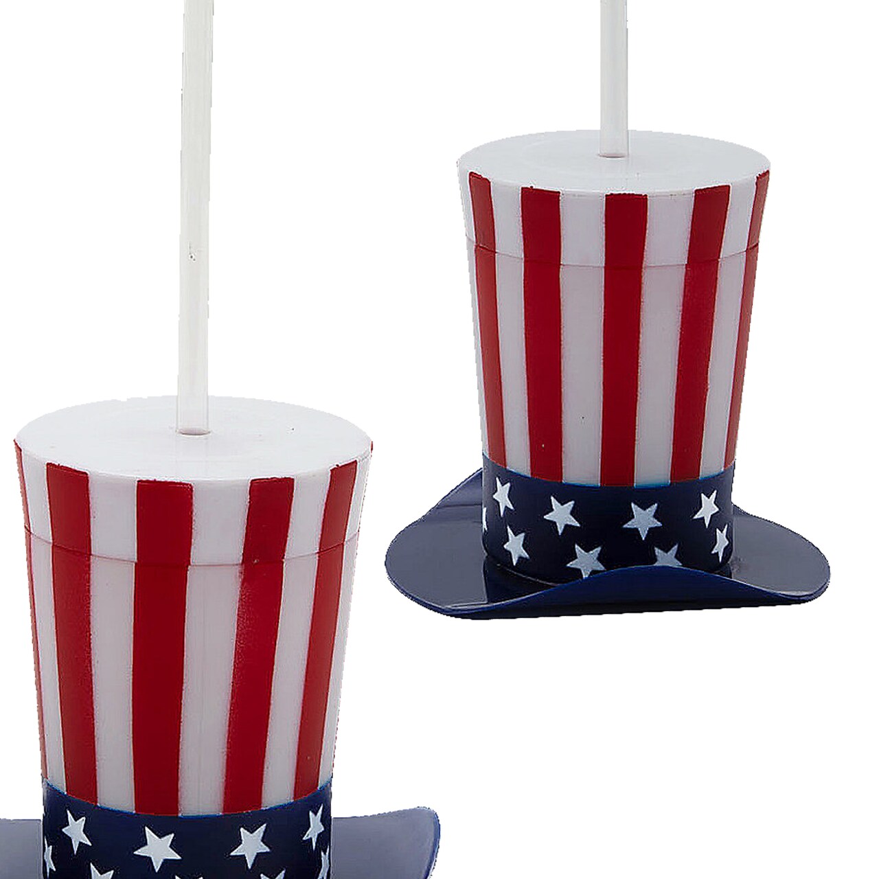 4 1/4" 14 oz. Patriotic Top Hat-Shaped Straw Cups with Lids 12 Pieces