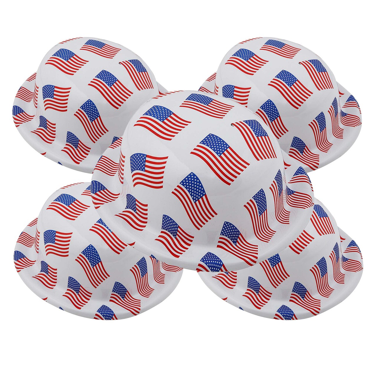 22" circ. Patriotic US Flag Red, White & Blue Plastic Derby Hats 12 Pc.