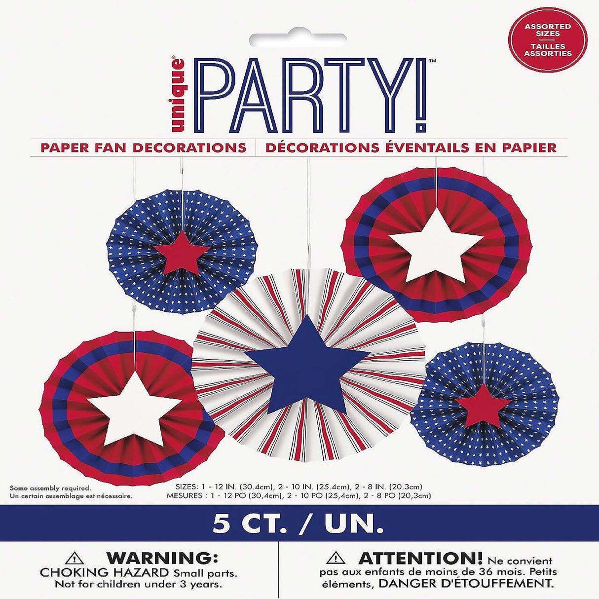Peppy Patriotic Assorted Paper Fan Decorations with Cutout Stars 5ct