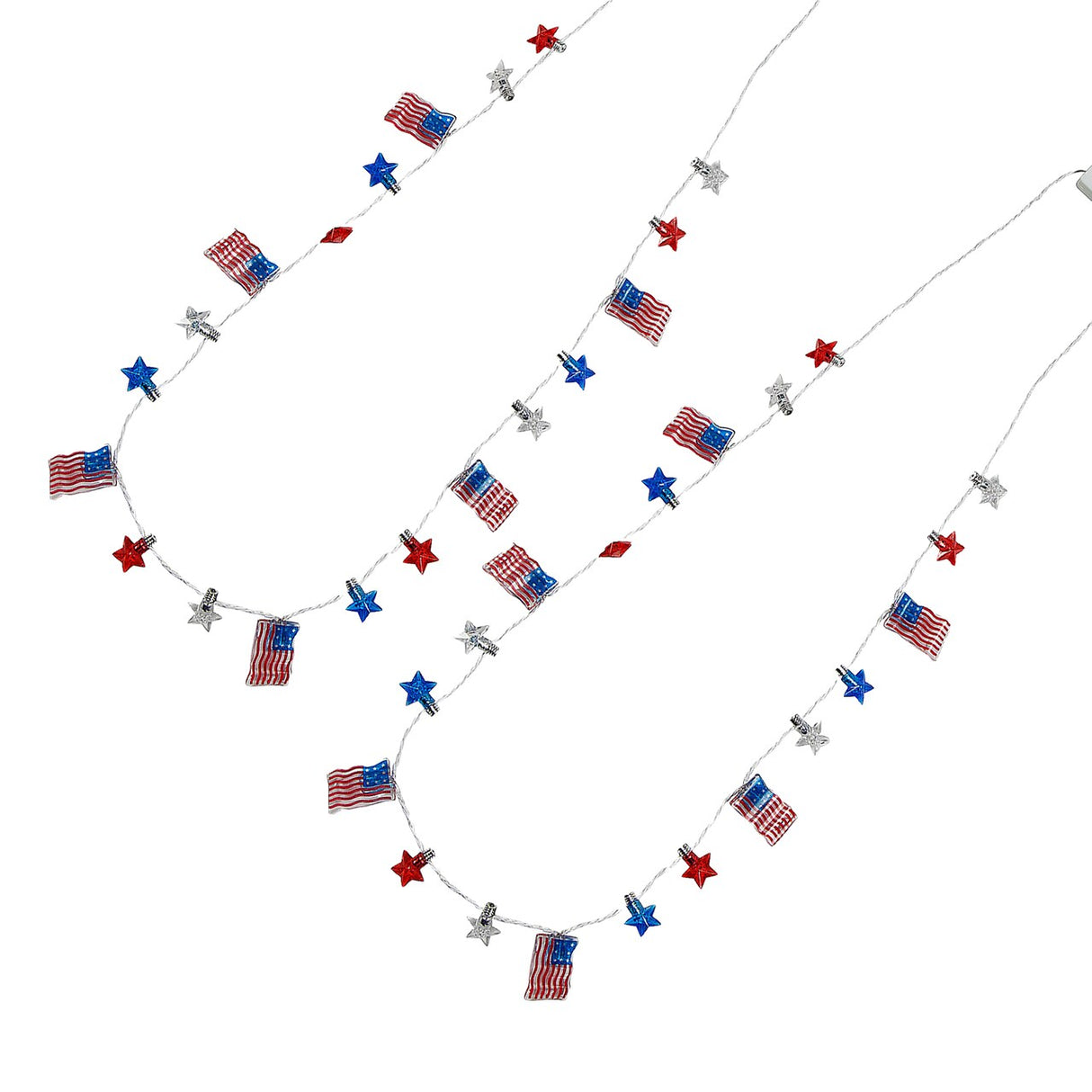33" Patriotic Light-Up Flags with Stars Necklace 6 Pieces