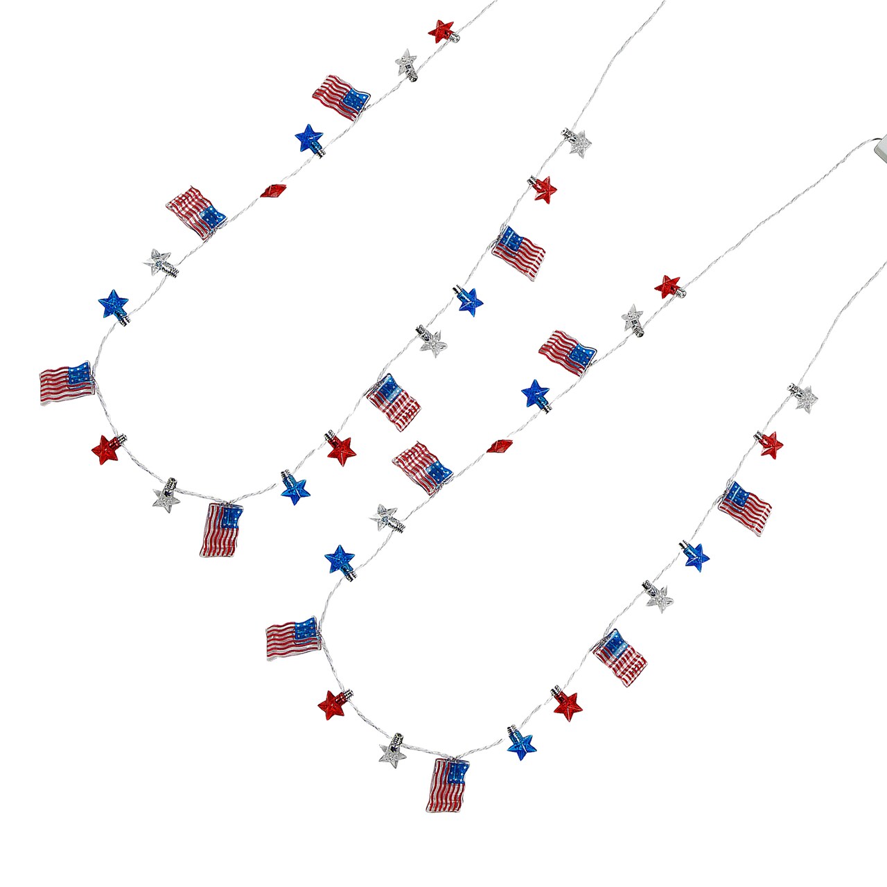 33" Patriotic Light-Up Flags with Stars Necklace 6 Pieces