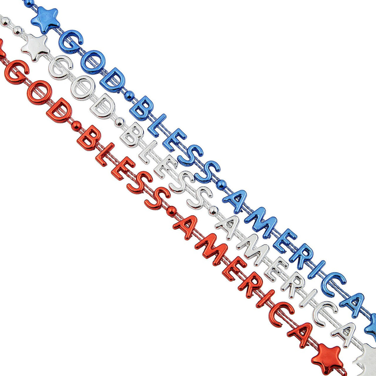 30" Bulk 48 Pieces Patriotic Religious "God Bless America" Beaded Necklaces