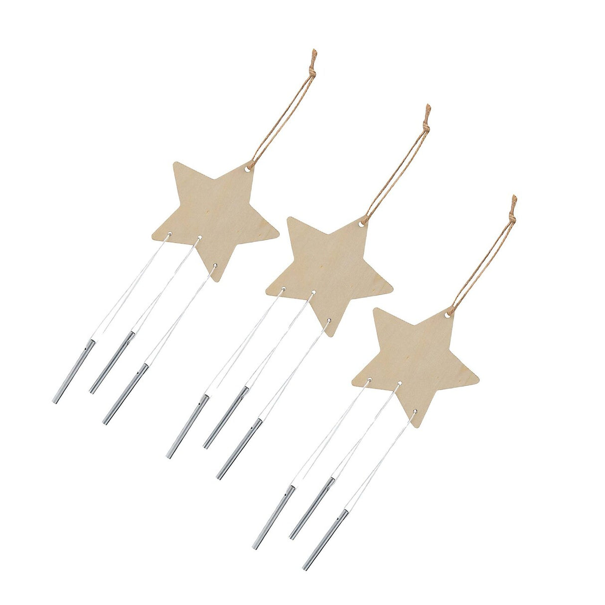 4" x 12" DIY Unfinished Wood Star-Shaped Wind Chimes 12 Pc.