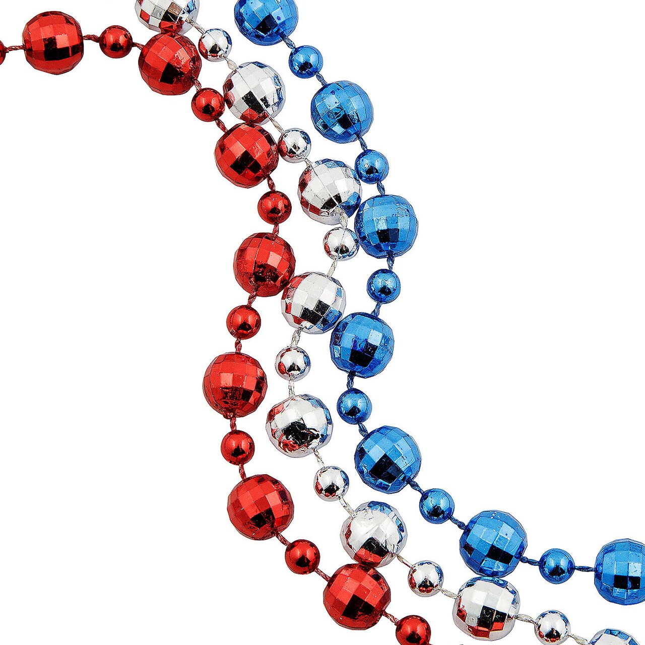 30" Patriotic Red, White & Blue Large Disco Ball Beaded Necklaces 24 Pc.