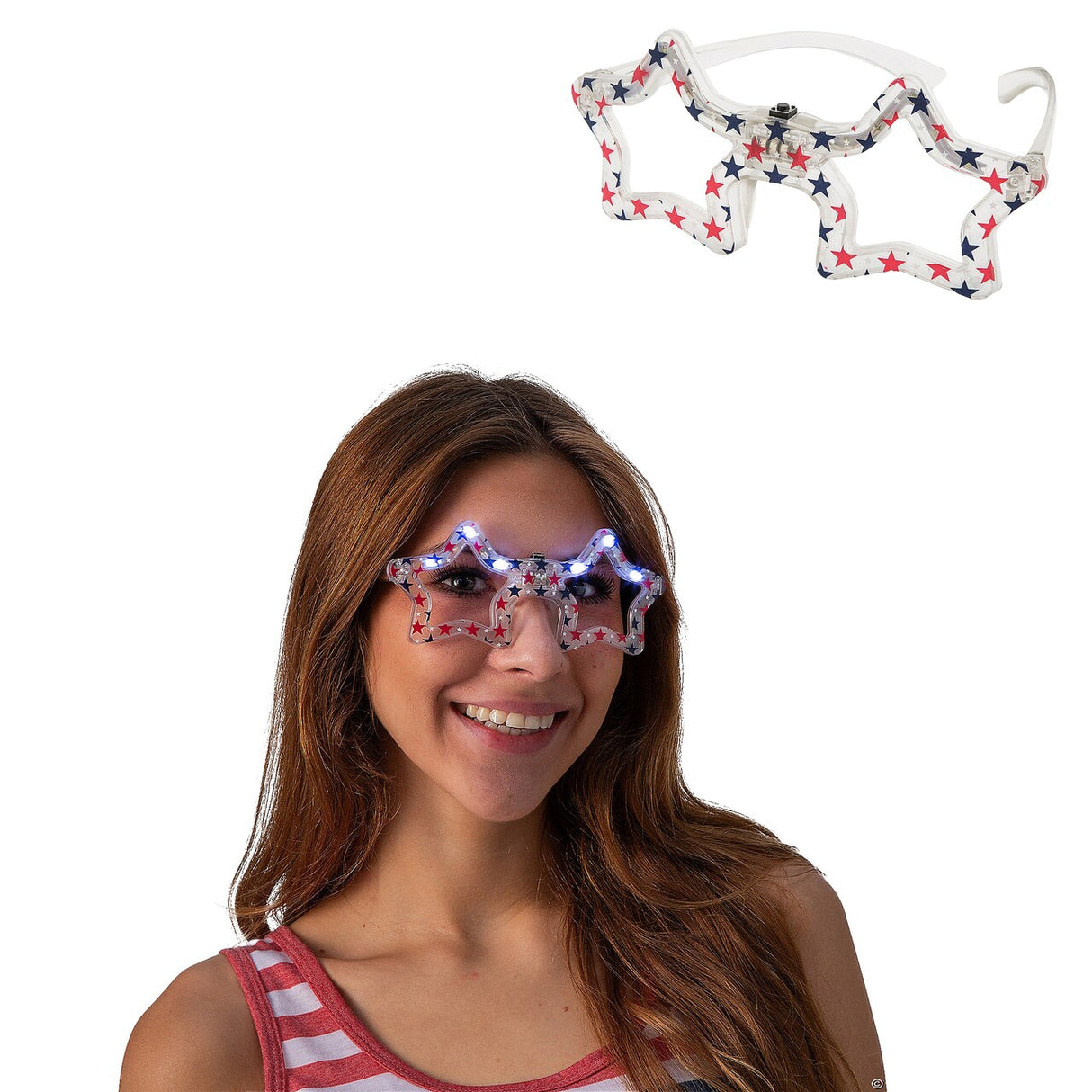 6" Patriotic Red, White & Blue LED Light-Up Star Glasses 6 Pieces