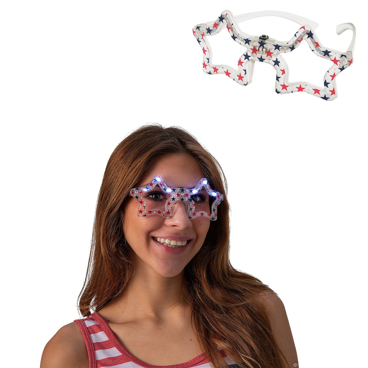 6" Patriotic Red, White & Blue LED Light-Up Star Glasses 6 Pieces