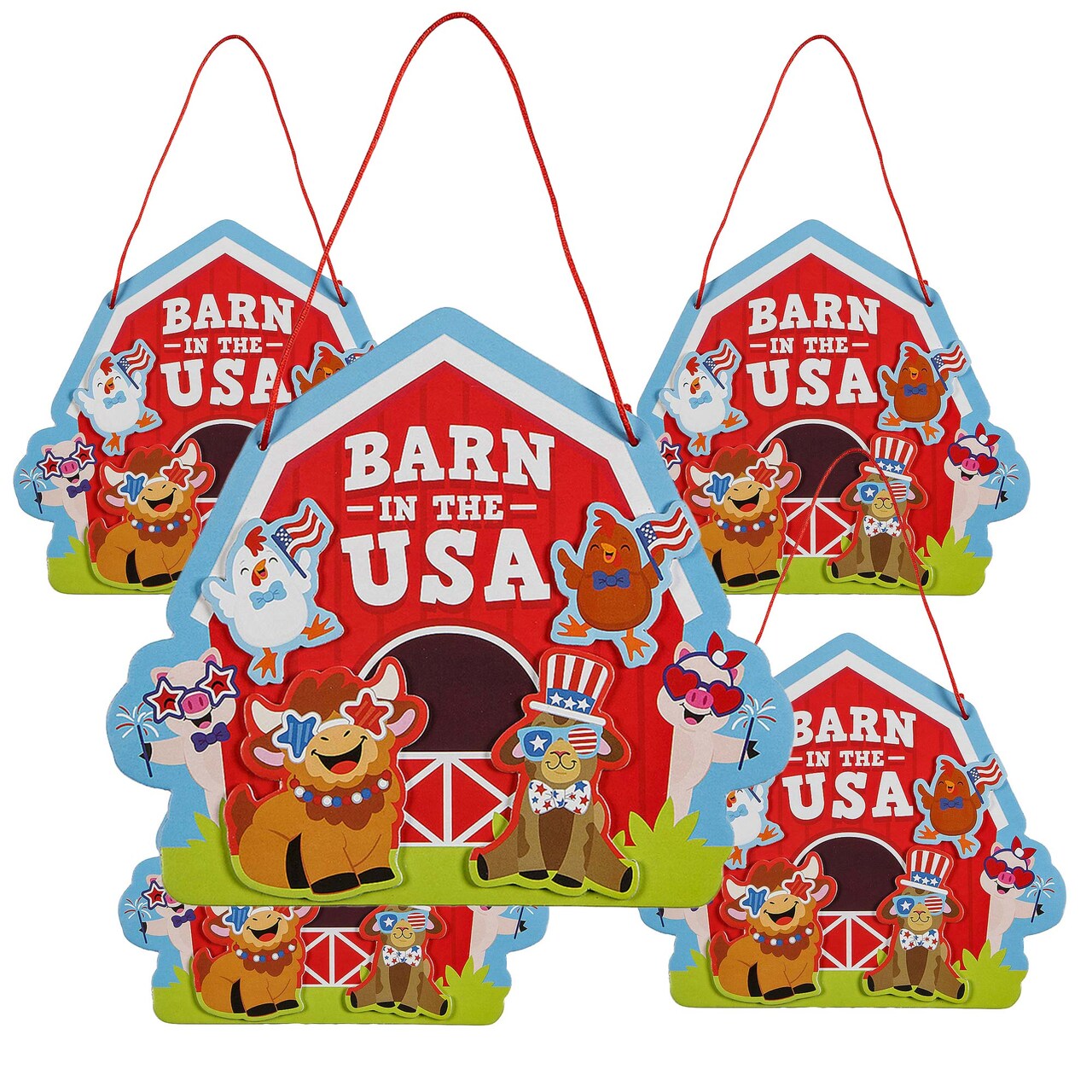 6 1/2" x 5 1/2" Patriotic Barn in the USA Animals Sign Craft Kits Makes 12
