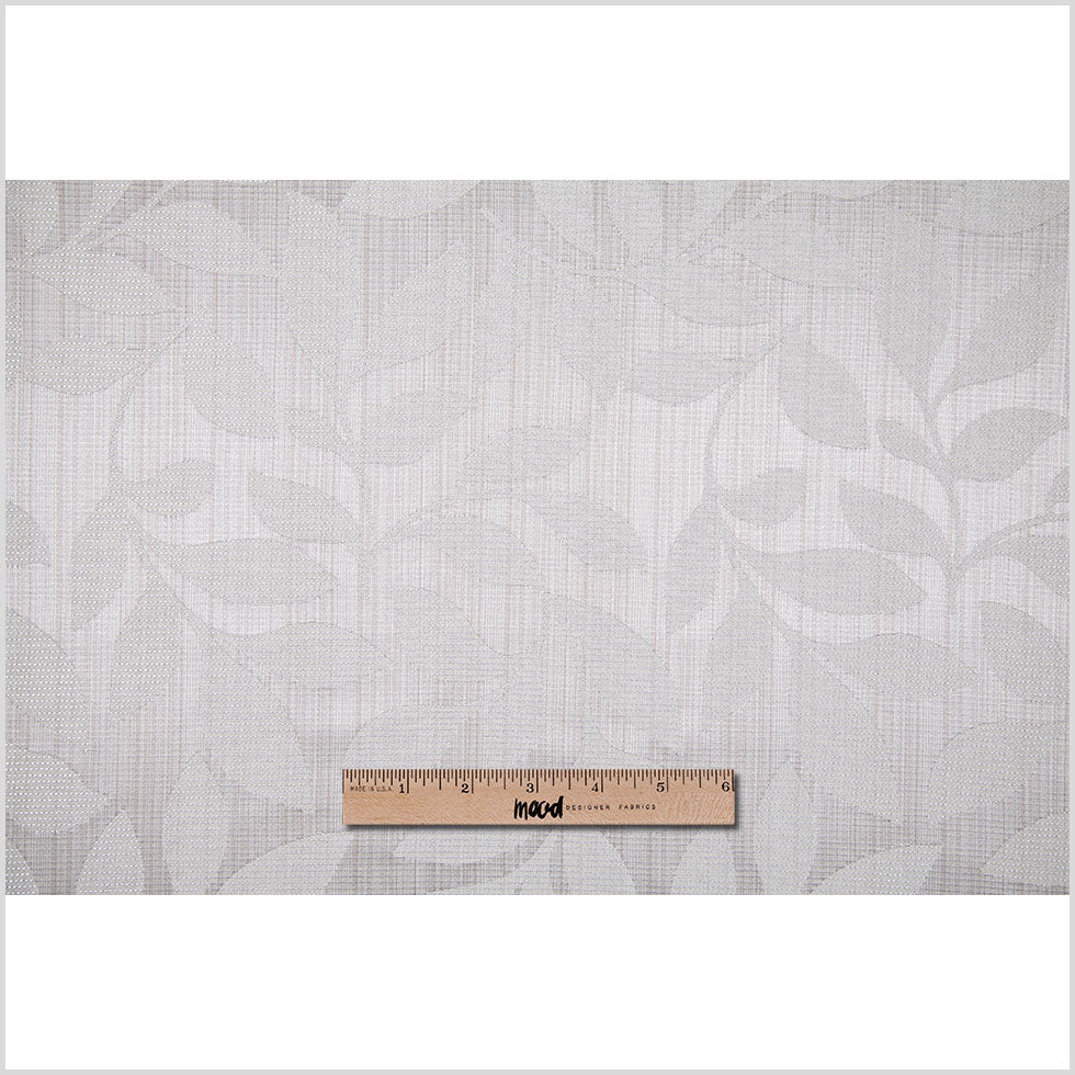 Silver Satiny Woven Leaves Jacquard