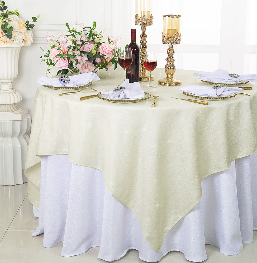 Sequin Paillette Poly Flax Burlap Table Overlay Square