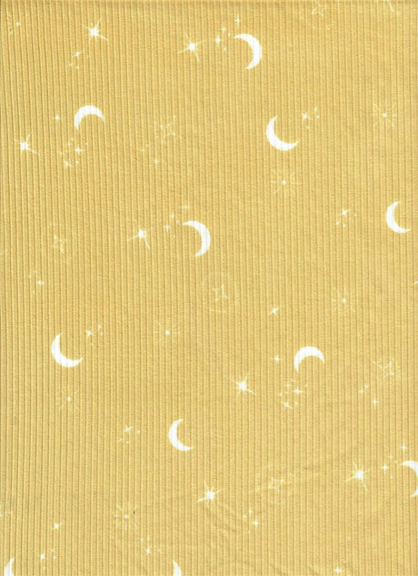 Star Moon Print Yummy Rib Knit Fabric 1 Yard 4x2 Soft Stretch 58/60" Wide