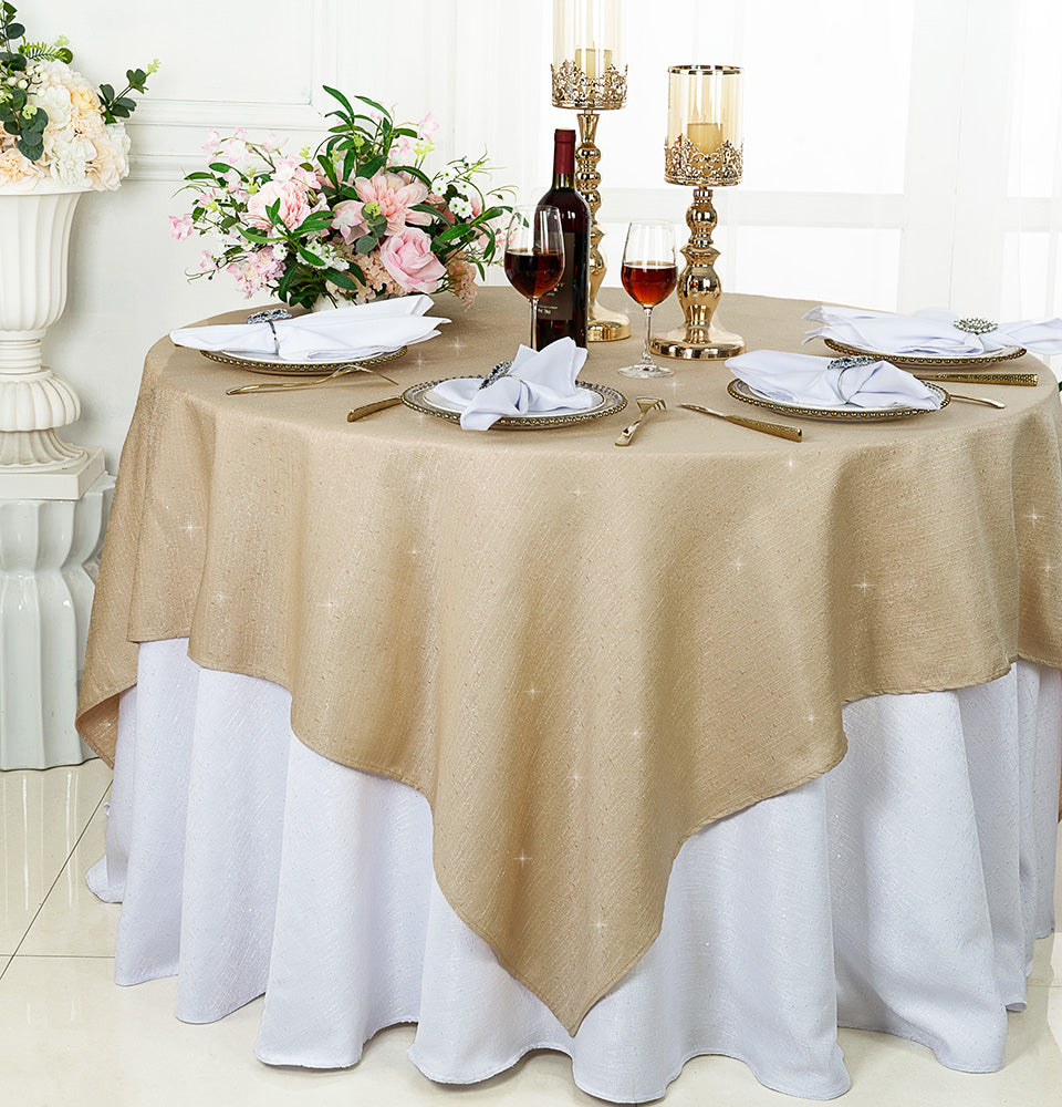 Sequin Paillette Poly Flax Burlap Table Overlay Square